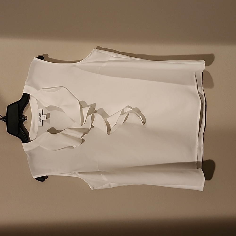 Nine West Sleeveless Ruffled White Top - Size L